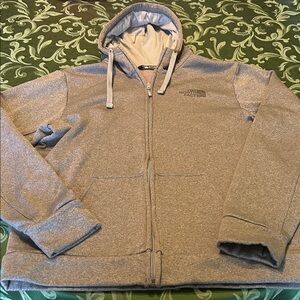 (A) The North Face Men's LG Gray Zip-Up hooded sweat jacket jogging
